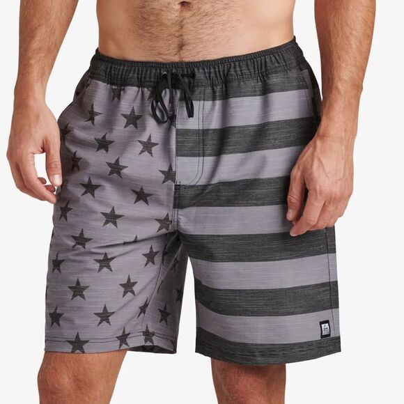 Reef Swim Trunks Mens Size Small Hancock E Waist Flag Black Grey Swimsuit Shorts - Picture 1 of 6